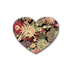 Japanese Flower Art Rubber Heart Coaster (4 Pack)