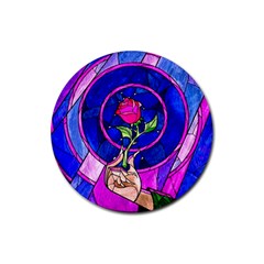 Stained Glass Rose Rubber Round Coaster (4 Pack) by Cowasu