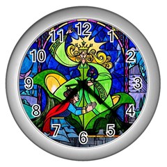 Beauty Stained Glass Rose Wall Clock (silver)