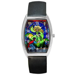 Beauty Stained Glass Rose Barrel Style Metal Watch