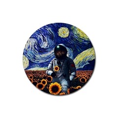 Starry Surreal Psychedelic Astronaut Space Rubber Coaster (round)
