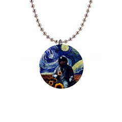 Starry Surreal Psychedelic Astronaut Space 1  Button Necklace