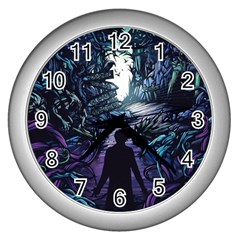 Horror Psychedelic Art Wall Clock (silver)