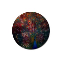 Red Peacock Feather Magnet 3  (round)