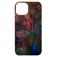 Red Peacock Feather Iphone 14 Black Uv Print Case by Cowasu