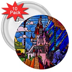 Beauty Stained Glass Castle Building 3  Buttons (10 Pack) 