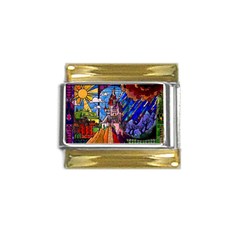 Beauty Stained Glass Castle Building Gold Trim Italian Charm (9mm) by Cowasu