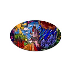 Beauty Stained Glass Castle Building Sticker (oval) by Cowasu