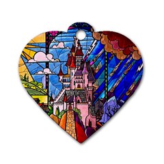 Beauty Stained Glass Castle Building Dog Tag Heart (one Side) by Cowasu