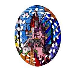 Beauty Stained Glass Castle Building Ornament (oval Filigree) by Cowasu