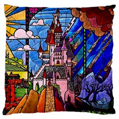 Beauty Stained Glass Castle Building Large Cushion Case (two Sides) by Cowasu