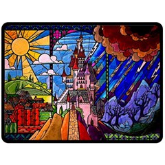 Beauty Stained Glass Castle Building Two Sides Fleece Blanket (large) by Cowasu