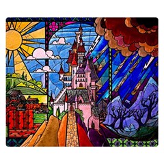 Beauty Stained Glass Castle Building Two Sides Premium Plush Fleece Blanket (small) by Cowasu