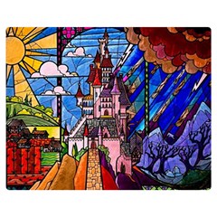 Beauty Stained Glass Castle Building Two Sides Premium Plush Fleece Blanket (medium) by Cowasu