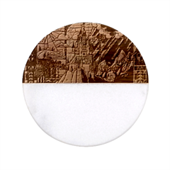 Beauty Stained Glass Castle Building Classic Marble Wood Coaster (round)  by Cowasu