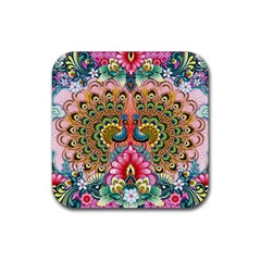 Pink Peacock Bird Pattern Texture Rubber Coaster (square)