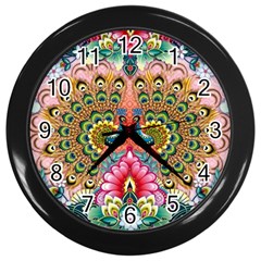 Pink Peacock Bird Pattern Texture Wall Clock (black)