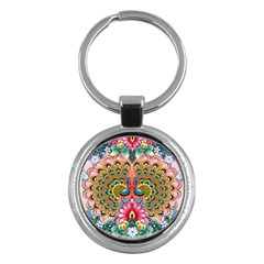 Pink Peacock Bird Pattern Texture Key Chain (round)