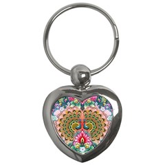 Pink Peacock Bird Pattern Texture Key Chain (heart)