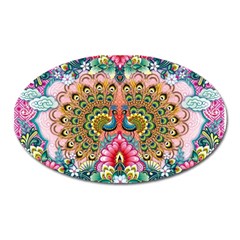 Pink Peacock Bird Pattern Texture Oval Magnet