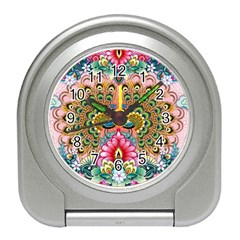 Pink Peacock Bird Pattern Texture Travel Alarm Clock