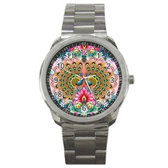 Pink Peacock Bird Pattern Texture Sport Metal Watch