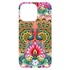 Pink Peacock Bird Pattern Texture Iphone 14 Pro Max Black Uv Print Case by Cowasu