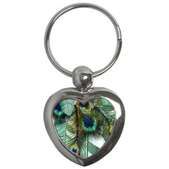 Peacock Feathers Feather Blue Green Key Chain (heart)