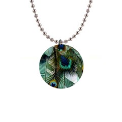 Peacock Feathers Feather Blue Green 1  Button Necklace