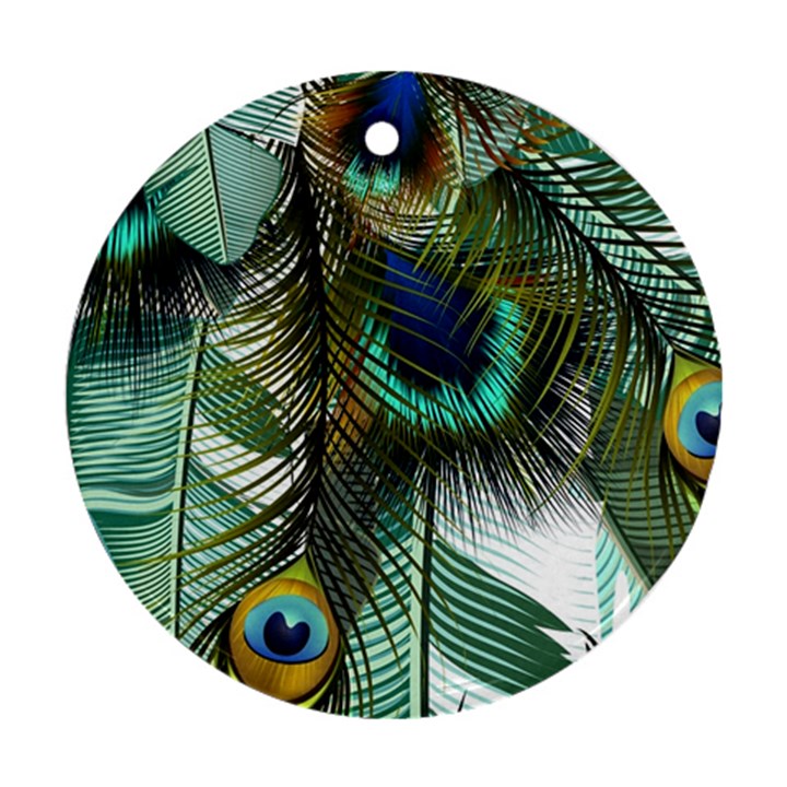 Peacock Feathers Feather Blue Green Round Ornament (Two Sides)
