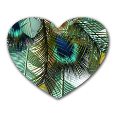 Peacock Feathers Feather Blue Green Heart Mousepad