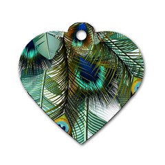 Peacock Feathers Feather Blue Green Dog Tag Heart (two Sides)