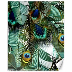 Peacock Feathers Feather Blue Green Canvas 11  X 14 