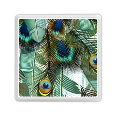 Peacock Feathers Feather Blue Green Memory Card Reader (square) by Cowasu