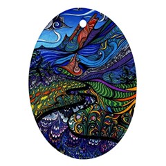 Psychedelic Landscape Oval Ornament (two Sides)