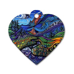 Psychedelic Landscape Dog Tag Heart (two Sides)