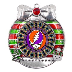 Gratefuldead Grateful Dead Pattern Metal X mas Ribbon With Red Crystal Round Ornament by Cowasu