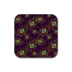 Peacock Feathers Pattern Rubber Coaster (square)