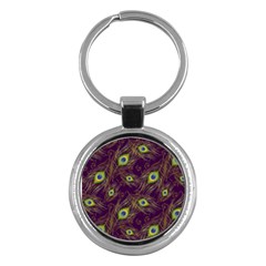 Peacock Feathers Pattern Key Chain (round)