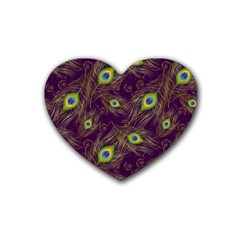 Peacock Feathers Pattern Rubber Heart Coaster (4 Pack)