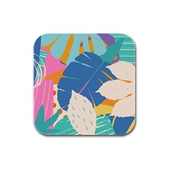 Exotic Leaves Flower Plant And Branches Art Print Botanical Pattern Rubber Square Coaster (4 Pack)