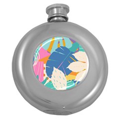 Exotic Leaves Flower Plant And Branches Art Print Botanical Pattern Round Hip Flask (5 Oz)