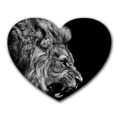 Angry Lion Black And White Heart Mousepad by Cowasu
