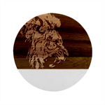 Angry Lion Black And White Marble Wood Coaster (Round) Front