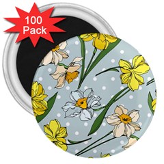 Narcissus Floral Botanical Flowers 3  Magnets (100 Pack)