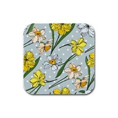 Narcissus Floral Botanical Flowers Rubber Square Coaster (4 Pack)