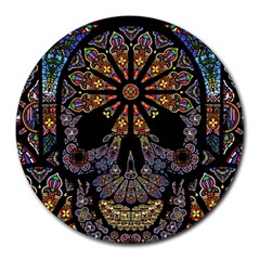 Skull Death Mosaic Artwork Stained Glass Round Mousepad