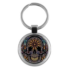 Skull Death Mosaic Artwork Stained Glass Key Chain (round)