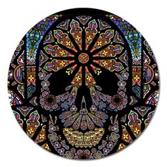 Skull Death Mosaic Artwork Stained Glass Magnet 5  (round) by Cowasu