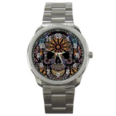 Skull Death Mosaic Artwork Stained Glass Sport Metal Watch